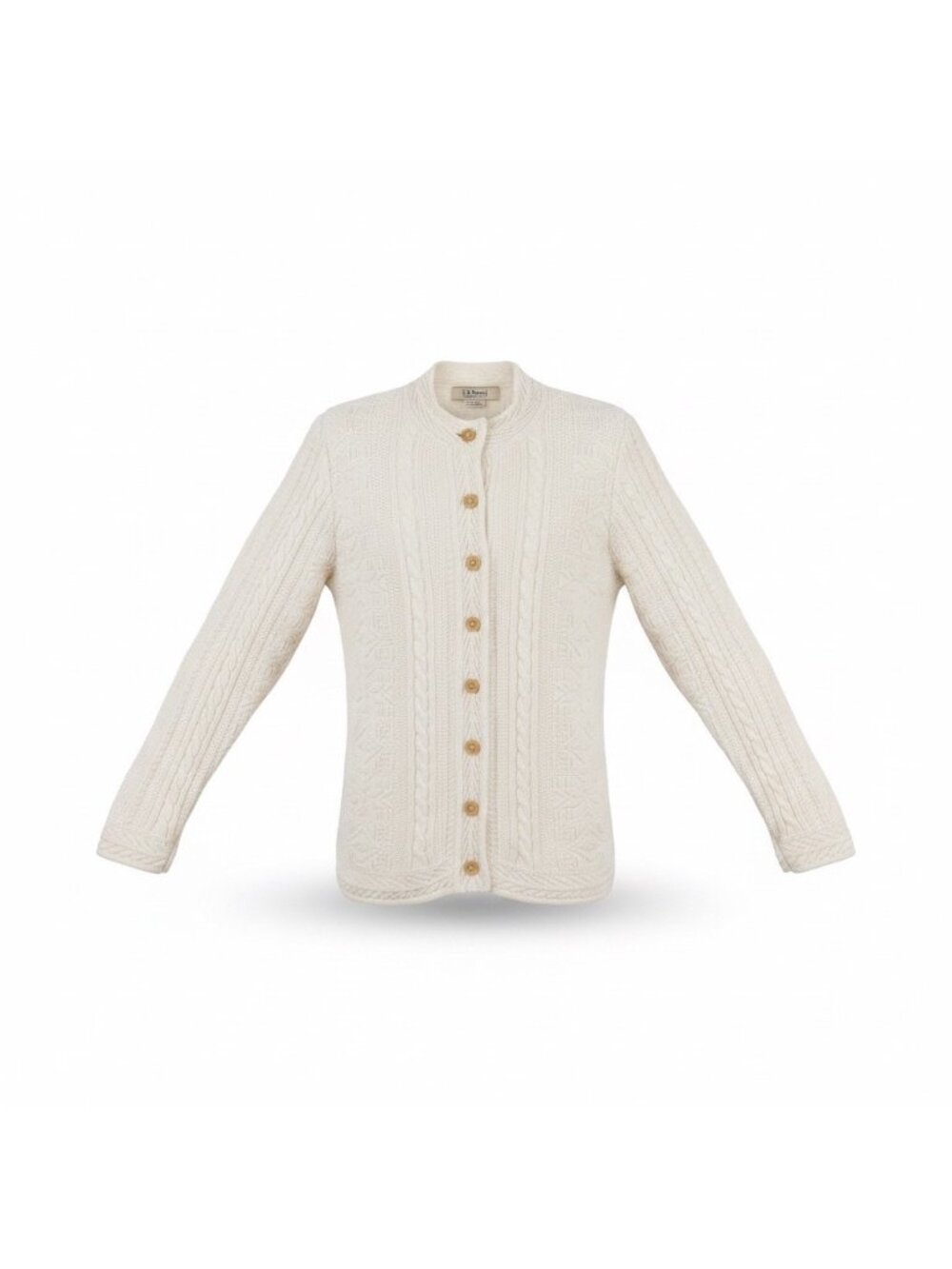 L.L. Bean Womens White Cotton Cable Knit Cardigan Sweater Button Front Size L